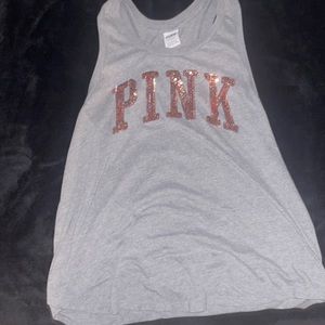 PINK Victoria secret top with shiny print letters